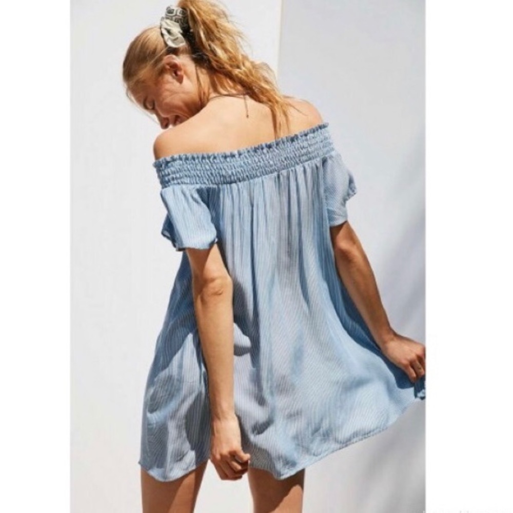 UO Cooperative Striped Off Shoulder Flutter Dress